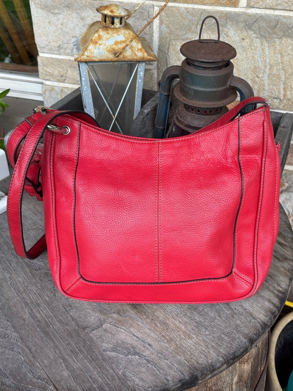 Tignanello Red Leather Convertible Crossbody Bag